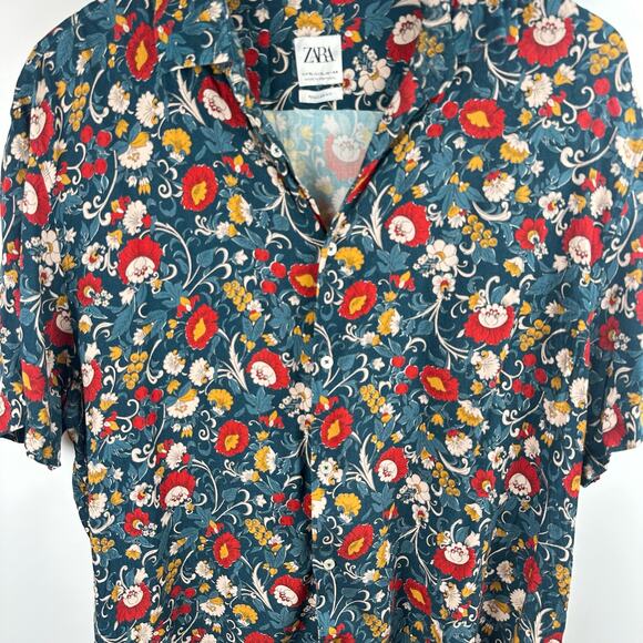 Zara Mens Floral Short Sleeve Hawaiian Shirt Button Multicolor Size XL - Picture 3 of 10